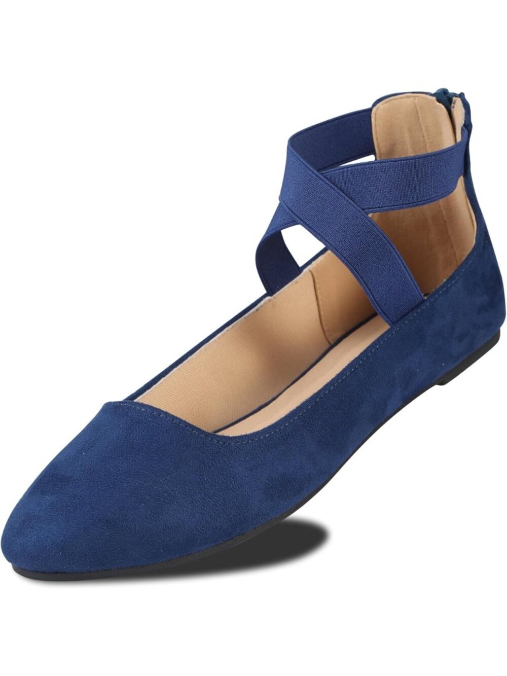 Women's Su Navy Ankle Strap Imported Faux Leather Ballerina Ballet Flats